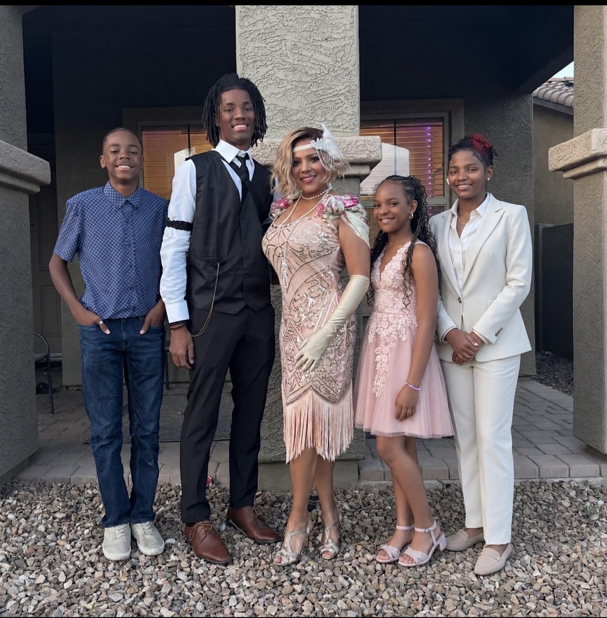 Rebecca Bond standing with members of her family